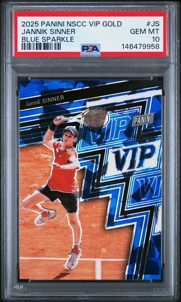2025 PANINI NATIONAL NSCC VIP GOLD JANNIK SINNER #/75 BLUE SPARKLE #JS PSA 10