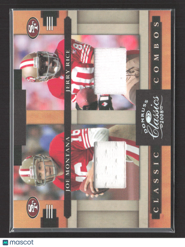 2008 Donruss Classics Classic Combos Joe Montana Jerry Rice #CC-10 /250 Dual Jersey Memorabilia