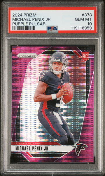 2024 PANINI PRIZM NFL MICHAEL PENIX JR. PURPLE PULSAR #378 RC ROOKIE PSA 10