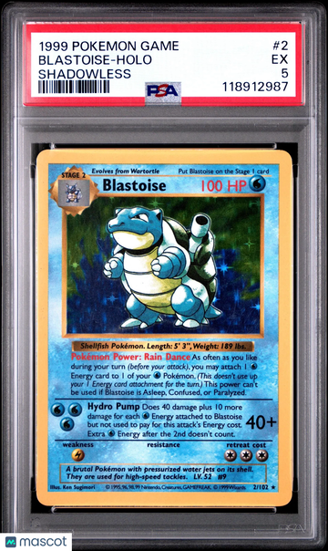 1999 Pokemon Game Blastoise Holo Shadowless PSA 5 #2