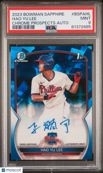 2023 Bowman Sapphire Edition Chrome Prospects Autographs Hao Yu Lee #BSPAHL PSA 9