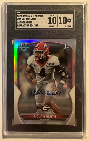 2022 Bowman U Chrome 1st Bowman Refractor AUTO Nolan Smith SGC 10 / AUTO 10