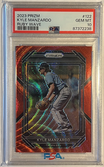 2023 Panini Prizm Kyle Manzardo Ruby Wave #122 PSA 10 