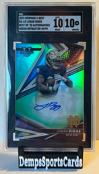 2022 Bowman U Best Auto Logan Diggs Green Refractor /99 SGC 10 / Auto 10 #BA-LD