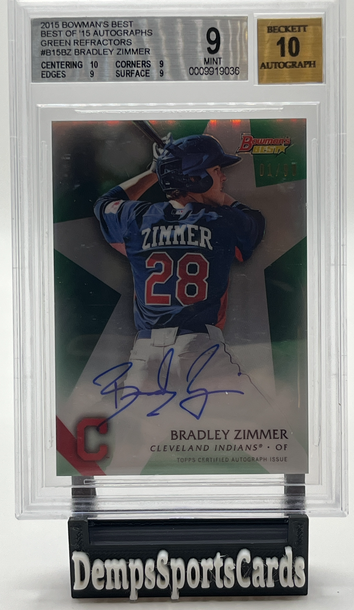 2015 Bowmans Best "Best of '15 Autographs" On Card Auto Bradley Zimmer Green Refractor 01/99 BGS 9 / Auto 10 #B15-BZ