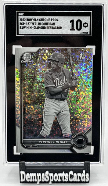 2022 Bowman Chrome Prospects Yerlin Confidan Black & White Mini Diamond Refractor 1st Bowman SGC 10 Reds