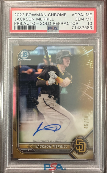 2022 Bowman Chrome Jackson Merrill Gold Refractor Auto PSA 10