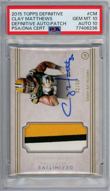 2015 Topps Definitive Clay Matthews Auto-Patch PSA/DNA Certified 10/10...