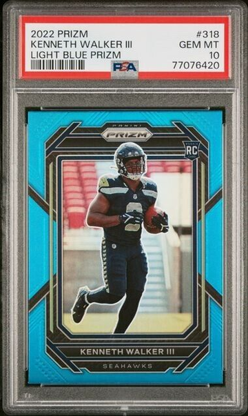 2022 Panini Prizm Kenneth Walker III RC #318 Light Blue Prizm PSA 10