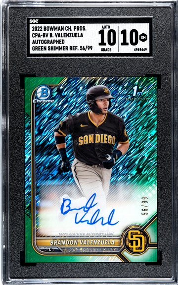 2022 Bowman Chrome Prospect CPA-BV Brandon Valenzuela Auto Green Shimmer 56/99