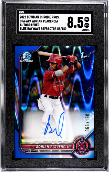 2022 Bowman Chrome Prospect CPA-APA Adrian Placencia Auto Blue Raywave Refractor 55/150