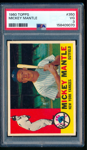 1960 Topps Mickey mantle #350 PSA 3 ++ Centered,  NO creases