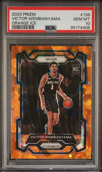 VICTOR WEMBANYAMA #136 2023-24 Panini Prizm Rookie Orange Ice PSA 10 CRACKED ICE