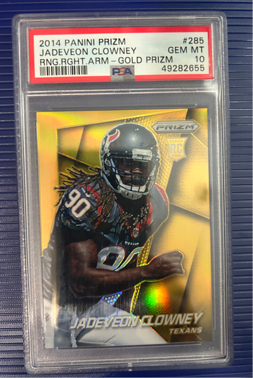2014 Panini Prizm #285 Jadeveon Clowney RC Running Right Arm Variation Gold /10 PSA 10
