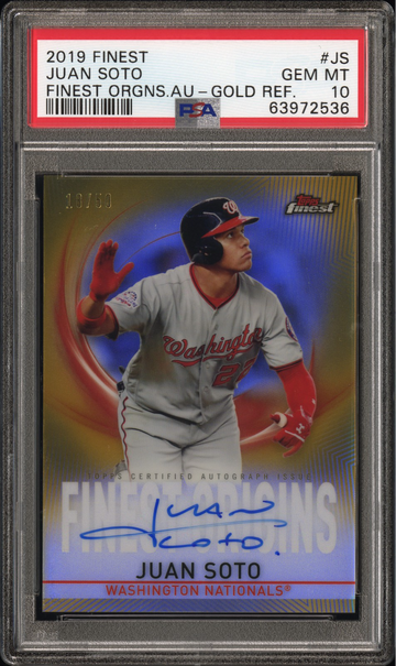 2019 Finest Juan Soto Finest Origins Auto Gold Ref /50 PSA 10
