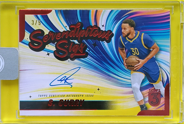 Stephen Curry /5 Auto 2024 Topps 3 Serendipitous Sigs Red Auto ON‑CARD