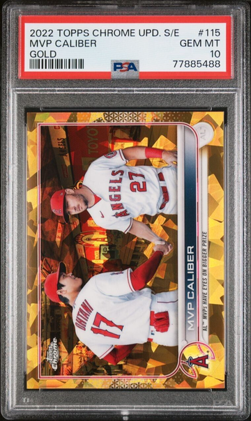 2022 Topps Chrome Update Sapphire Edition #115 MVP Caliber GOLD /50 GEM MINT 10 TROUT OHTANI