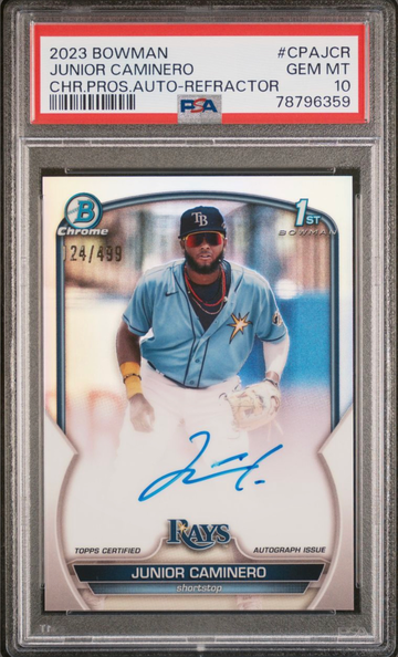 2023 Bowman Junior Caminero Chrome Prospect Auto Refractor /499 PSA 10