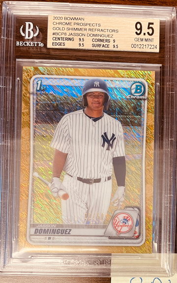 2020 Jasson Dominguez 1st Bowman Gold Shimmer Refractor #/50 Rookie RC BGS 9.5