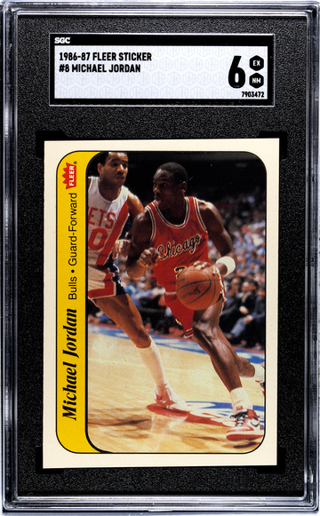 1986 Fleer Sticker #8 Michael Jordan SGC 6 (BillsGridironGreats)