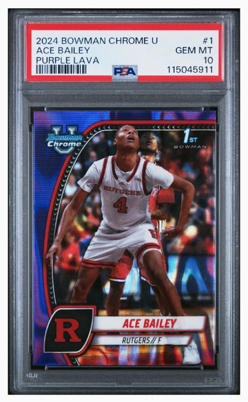 2024 Bowman Chrome University Ace Bailey Purple Lava SP 1st Rookie RC PSA 10 GEM