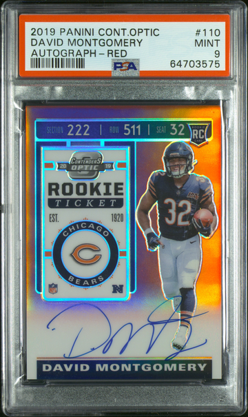 2019 Contenders Optic David Montgomery Auto Red PSA 9