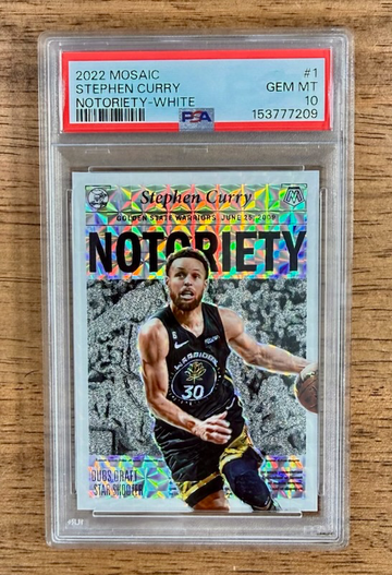 2022-23 Mosaic STEPHEN CURRY #1 Notoriety White Prizm SSP /25 PSA 10 Warriors