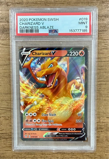 2020 Pokemon TCG CHARIZARD V #019/189 Darkness Ablaze Full Art Holo PSA 9