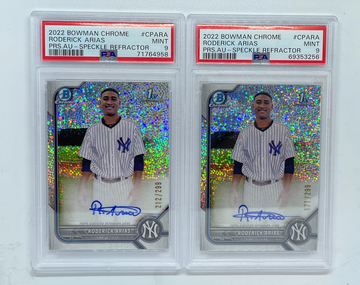 2022 Bowman Chrome Roderick Arias Speckle Refractor /299 PSA 9 Auto Lot (2)