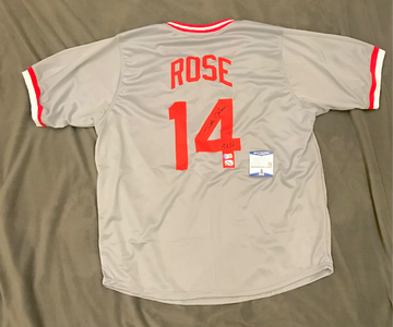 Pete Rose Signed “4256” Hit King Jersey XL BAS Beckett Authenticated