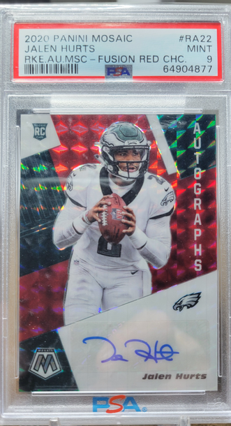 2020 Panini Mosaic Jalen Hurts Rookie Auto Fusion Red Choice PSA 10