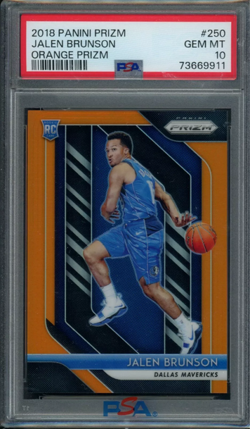 2018-19 Panini Prizm Jalen Brunson Orange Prizm PSA 10 #250 Rookie RC /49