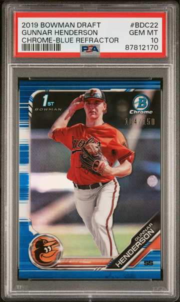 GUNNAR HENDERSON🔥2019 PSA 10 BOWMAN CHROME BLUE REFRACTOR/150 RC ROOKIE ORIOLES