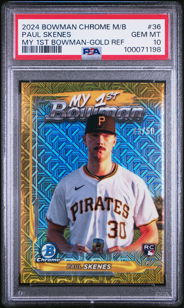 PAUL SKENES GOLD REFRACTOR /50 PSA 10 BOWMAN CHROME GOLD MOJO RC ROOKIE