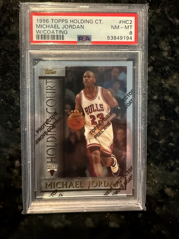 1996 Topps Holding Court Michael Jordan #HC2 w/coating Chicago Bulls PSA 8 NM-MT