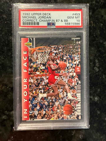 1992 Upper Deck Michael Jordan #453 Correct, Champ.in 87 & 88 PSA 10