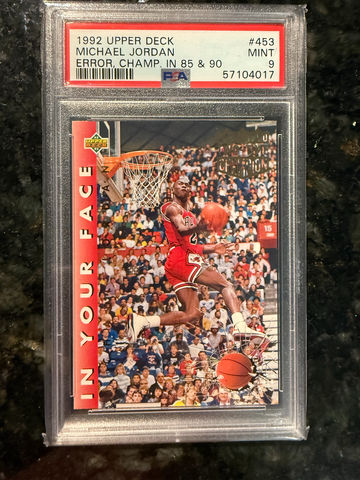 1992 Upper Deck Michael Jordan #453 Error, Champ. in 85 & 90 PSA 9