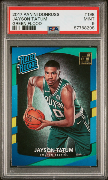 2017-18 PANINI DONRUSS JAYSON TATUM GREEN FLOOD RATED ROOKIE CELTICS #198 PSA 9