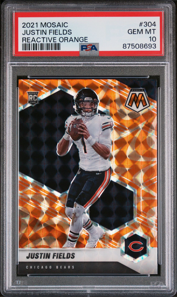 2021 Mosaic Justin Fields Reactive Orange Prizm Rookie RC #304 PSA 10 Bears
