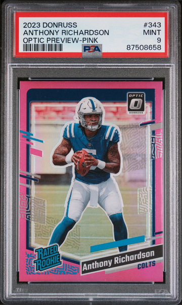 Anthony Richardson 2023 Panini Donruss Rated Rookie Pink Optic Preview 343 PSA 9