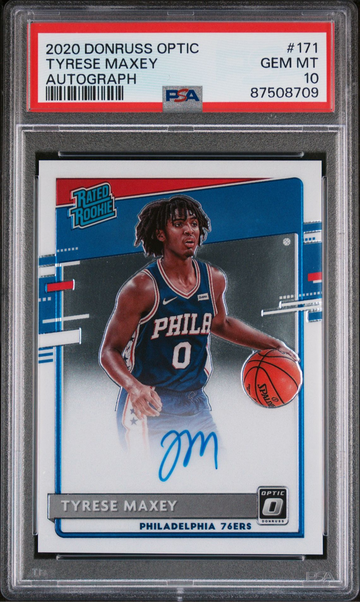TYRESE MAXEY 2020-21 Panini Optic Auto Rated Rookie RC #171 76ers PSA 10