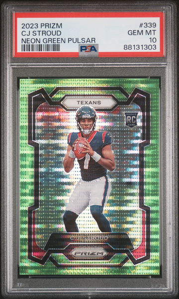 CJ Stroud 2023 Panini Prizm #339 RC Rookie Neon Green Pulsar Prizm PSA 10 Texans