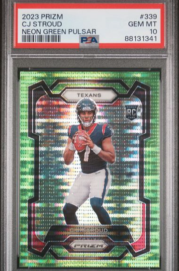 2023 Panini Prizm CJ Stroud Neon Green Pulsar Prizm Rookie RC #339 PSA 10 Texans