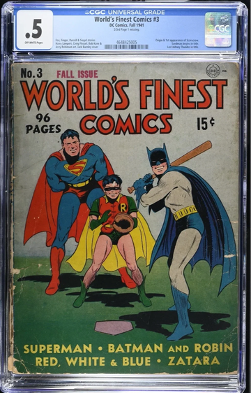 World's Finest Comics #3 DC 1941 Batman 1st Appearance of SCARECROW CGC 0.5