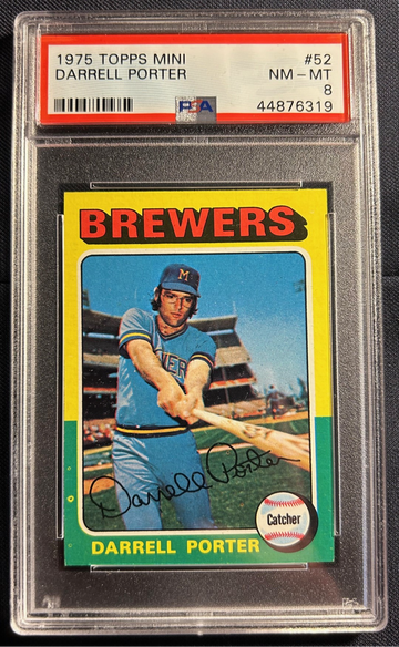 1975 Topps Mini #52, Darrell Porter, PSA 8 (Milwaukee Brewers)