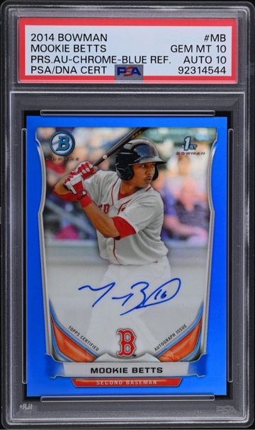 2014 BOWMAN CHROME BLUE REFRACTOR AUTO /150 MOOKIE BETTS PSA 10/10 POP 5 #BCAPMB