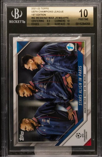 2021-22 Topps UEFA CL 1st Edition Messi/Neymar/Mbappe BGS 10 Pristine 1/1 Pop 1