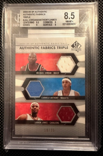 2004-05 SP Authentic Michael Jordan Carmelo LeBron James Jersey #/25 BGS 8.5