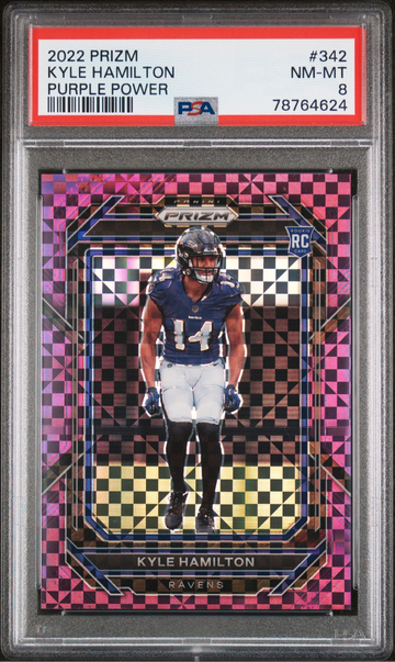 2022 Panini Prizm Kyle Hamilton Purple Power Checkered /49 #342 Rookie PSA 8
