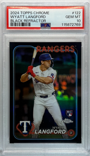 Wyatt Langford 2024 Topps Chrome #122 True Black Refractor Rookie Card PSA 10